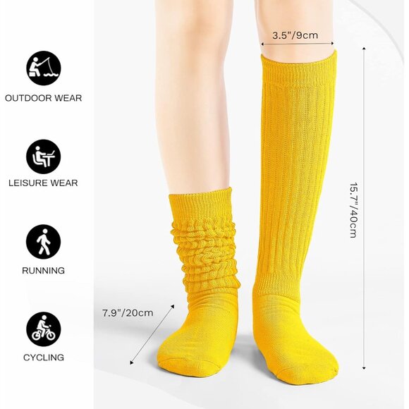 ⚡Women Yellow Imported Cotton Slouch Socks Scrunch Knee High Slouchy Socks - Picture 3 of 7